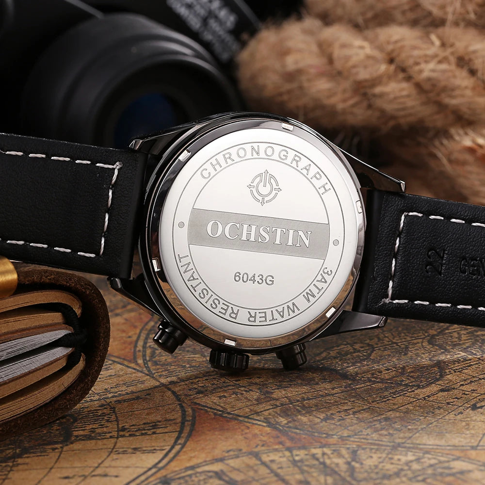 Mens Watches Quartz Chronograph Men Watch Pilot Sport Male Wristwatch Top Brand OCHSTIN Leather Waterproof Casual Fashion Clock