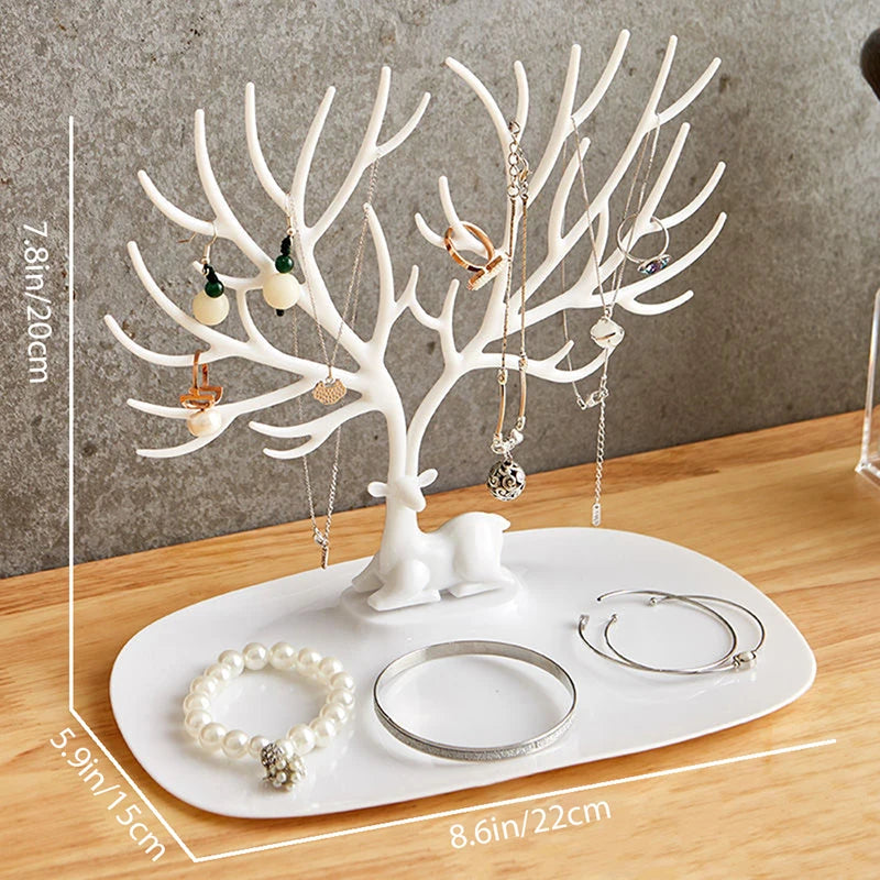 Oaoleer Cute Deer Jewelry Display Stand Earrings Necklace Ring Tree Storage Racks Desktop Organizer Holder Make Up Decoration