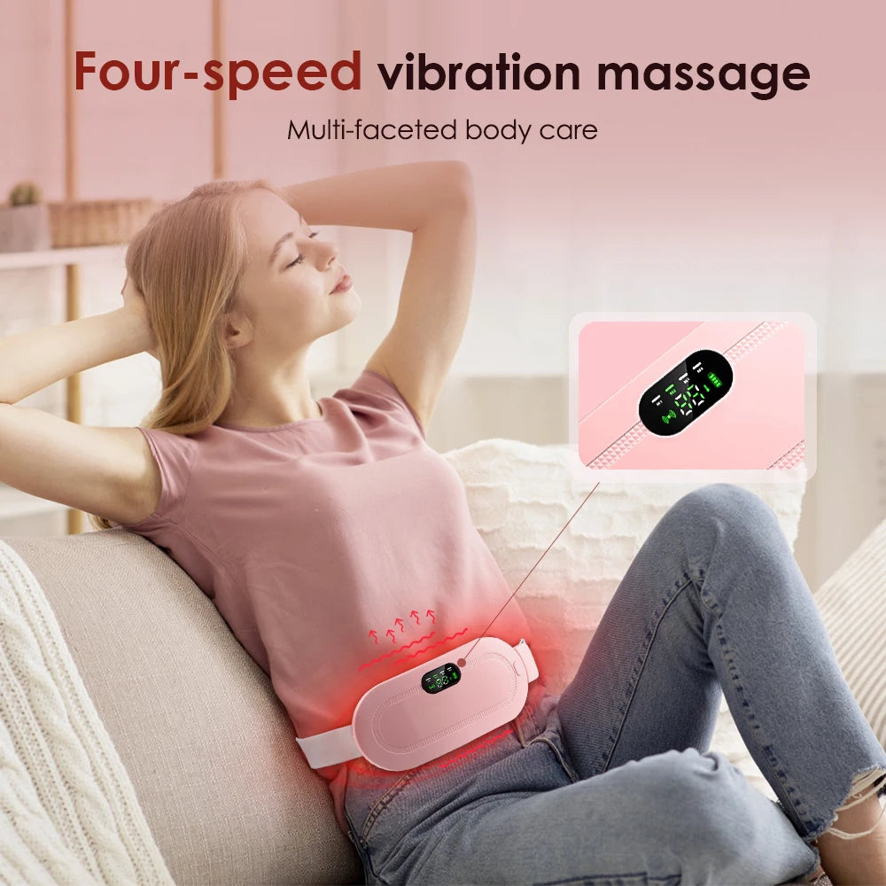 Electric Period Cramp Massager Vibrating Heating Belt for Menstrual Colic Relief Pain Waist Stomach Abdominal Warm Palace Belt